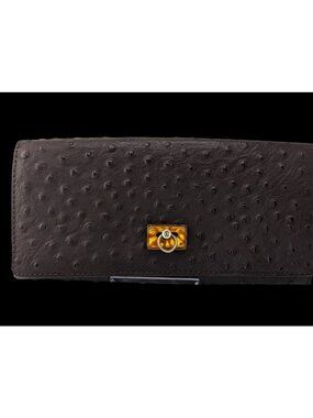 Roberta Viviani Ostrich Embossed Leather Wallet With Gold Accent